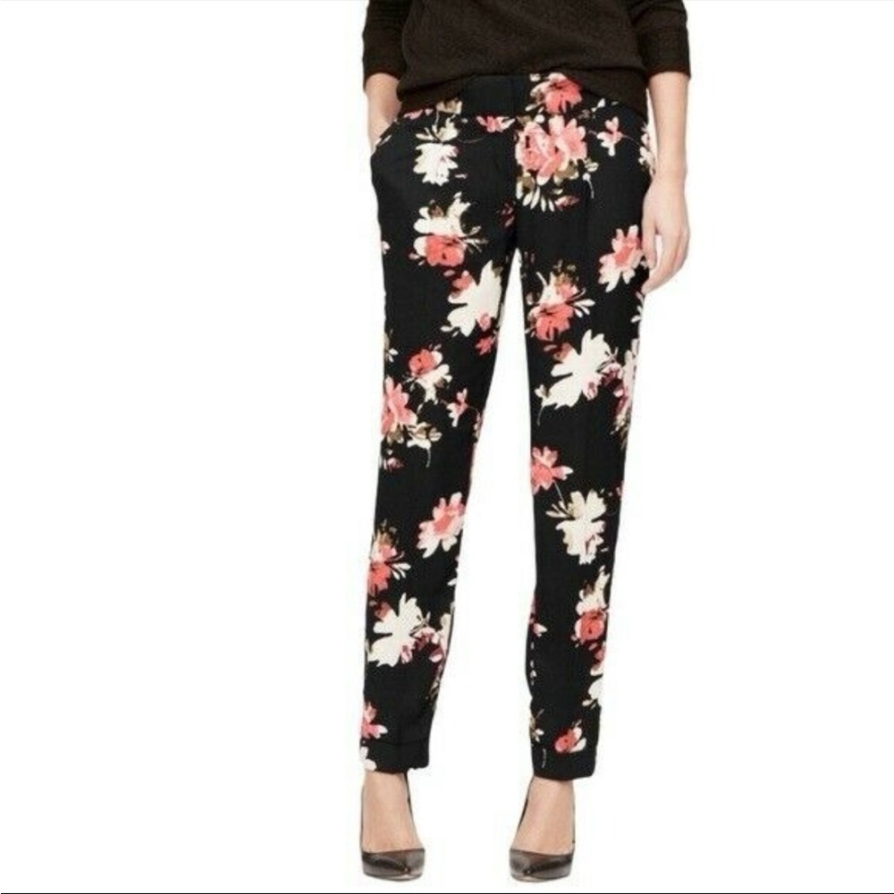LOFT Floral Marisa Cropped Dress Pants size 8